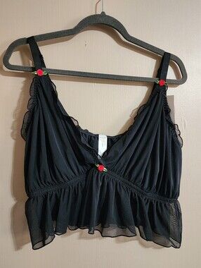 Coquette Y2K Mesh Cami Bralette | Sheer Ruffle Top | Parade | 2XL